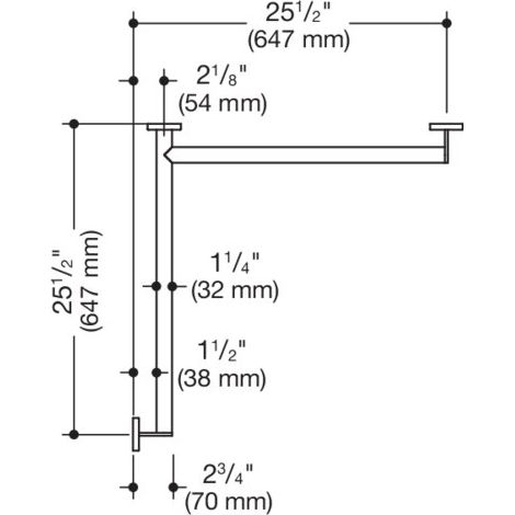 HEWI 900.35.16040 Poignée de douche, Ø 32 mm, droite, W1/W2 = 647 mm (1/3)
