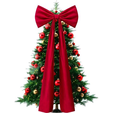 Nœud de tête de sapin de Noël Décorations en ruban rouge avec longues Très Grand Nœud de Sapin pour 50 x 180 cm Décoration Maison Salon Porte Fenêtre Mur Extérieur Porche Fête (1/5)