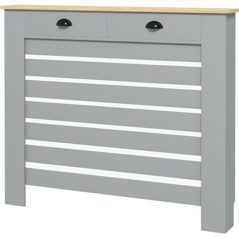 HOMCOM Copricaloriferi in MDF a Doghe con 2 Cassetti, 111x19x95.5 cm, Grigio