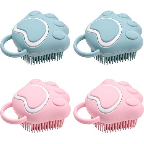 VT Goods - Spazzola da bagno per cani e gatti - Pulizia in silicone - Spazzola massaggiante morbida - Blu e rosa - Dispenser di shampoo - Adatta agli animali domestici - AEU1921 (1/5)
