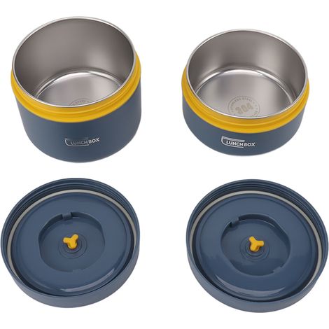 Boîte à lunch Bento ronde avec couvercle, sac étanche en acier inoxydable, grande capacité, facile à nettoyer, idéale pour le bureau, 2 compartiments isothermes (1/5)