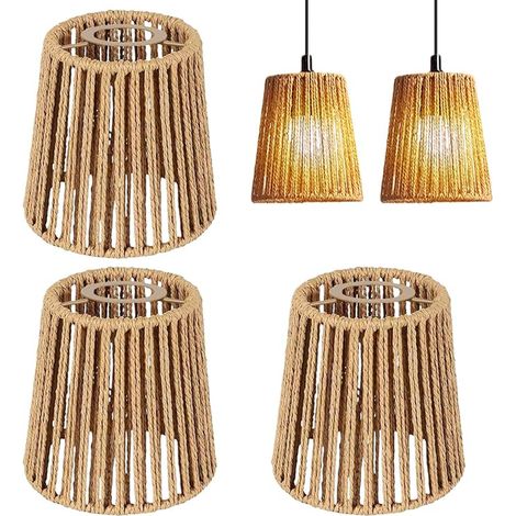Abat-Jour Plafond Rotin, Plafond et Suspension Boho, Abat-Jour Tissé à la Main pour Suspension, Lampadaire, Plafonnier et Lampe de Table, Accessoire Remplacement Maison (1/5)
