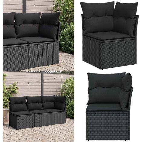 Canapé d'angle de jardin avec coussins noir résine tressée - Canapé De Jardin - Meubles De Jardin - Salon De Jardin - Rotin Pe - Fauteuil De Jardin - Home & Living (1/5)