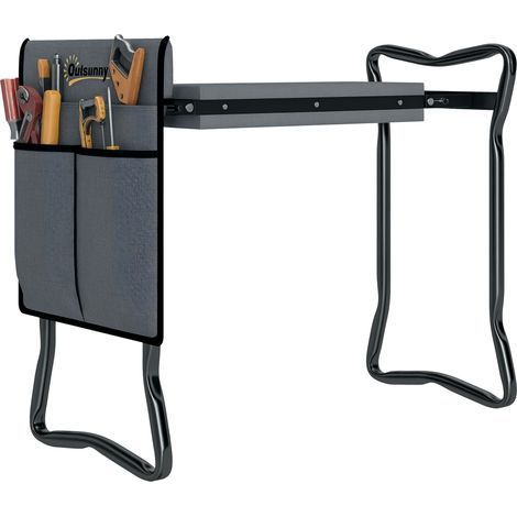 Chaise à genoux 2-en-1 en acier avec sac de rangement et coussin en EVA, 58x28x49 cm, grise et noire (1/5)