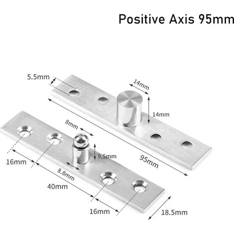 Charnière pivotante de porte (axe positif 95 mm) en acier inoxydable, axe de positionnement haut/bas, robuste, rotation à 360°. (1/5)