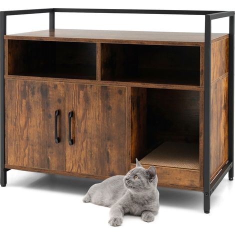 Large Cat Litter Box Enclosure Furniture Wooden Kitty Washroom Hidden Cabinet (1/5)
