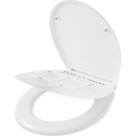 Abattant WC avec Frein de Chute, Forme O, Cuvette Toilette en Duroplast Inclut Gabarit d'Installation, Antibactérienne, Couleur Inaltérable, Très Résistante, Blanc Universel (1/5)