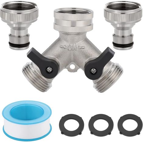 Filiyano – Adaptateur en Y 2 – Robinet double - Adaptateur en Y 2 voies 3/4" pour distributeur d'eau de jardin avec 2 interrupteurs rotatifs (1/5)