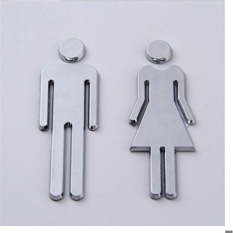 Panneau Toilette Homme Femme - 12 cm - Autocollant ABS Argenté - Pour Porte Salle De Bain - Lot De 2 (1/4)