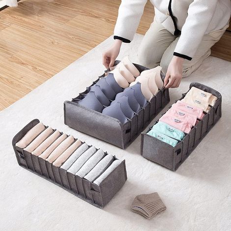 Ensemble de 3 organisateurs de tiroir pliables pour chaussettes, sous-vêtements et cravates B (1/5)
