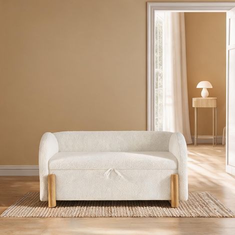 Coffre banquette rembourrée 106 cm blanc avec rangement (1/5)
