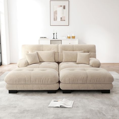 Canapé d'angle modulable en chenille 220 x 145 x 81 cm marron clair HAVRYA (1/5)