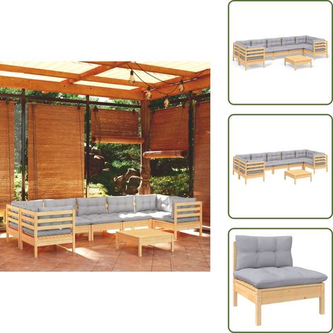8-tlg. Garten-Lounge-Set mit Grauen Kissen Kiefernholz - Gartensessel - Lounge Set - Gartenmöbel - Outdoor Möbel - Kiefernholz (1/5)