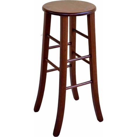 Hocker Nussbaum dunkel massiv h 80 mit runder Sitzfläche und Säbelbeinen (1/5)