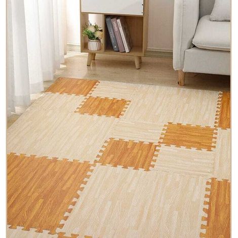 Lot de 24 tapis de sol en mousse EVA, puzzle emboîtables, antidérapants, insonorisés, 30x30 cm, blanc + clair