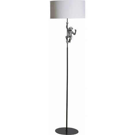 lampe sur pied design singe argenté en résine et métal - argenté avec abat-jour blanc (1/3)