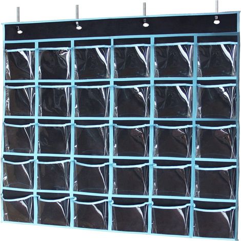 Organisateur de tableau de poche pour la classe, 30 pochettes transparentes pour téléphones portables et calculatrices avec 30 autocollants numérotés, support mural ou de porte pour rangement en class (1/5)