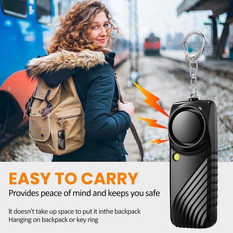 Allarme personale per donne，portachiavi con allarme di autodifesa e sicurezza，sirena da 130 dB，luce stroboscopica a LED，bambini e anziani (nero) (1/5)