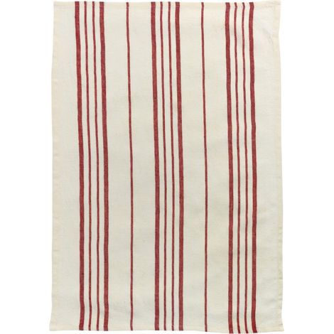 Torchon de Cuisine Rayé en 100% Lin Rouge et Écru pour Vaisselle Délicate 55 x 75 cm - PANGIVO (1/2)