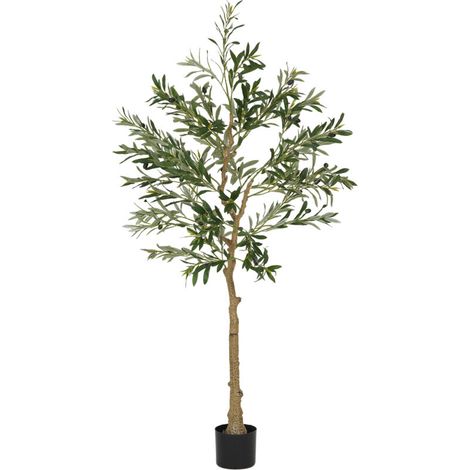Plante artificielle, olivier artificiel, 150 cm, 720 feuilles, 40 olives, pot de fleurs robuste, plante décorative, verte
