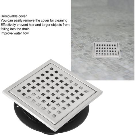 Drain de douche en acier inoxydable, sol carré résistant à la rouille, avec couvercle amovible, pour salle de bains, cuisine, balcon (1/5)