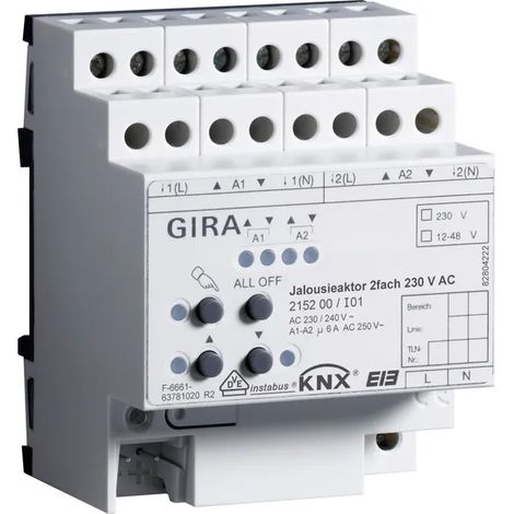 Gira Actuador de persiana 2f AC 230 V Manual KNX REG [215200], 2152 00