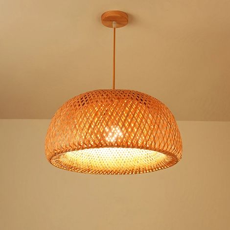 Bambus Hängeleuchte Handgeflochten 30cm, Deckenlampe Chinesischer Stil für Wohnzimmer Schlafzimmer Restaurant, Moderne Wohnraum Deko Zen Atmosphäre ohne Leuchtmittel