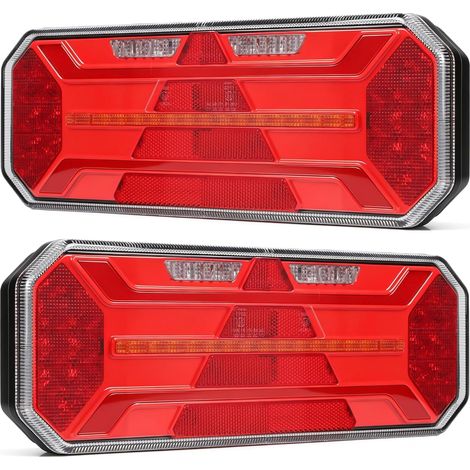 Lot de 2 feux arrière LED 12 V 24 V IP67 étanches avec frein, clignotants, position, recul, brouillard, homologation E pour remorque, camion, caravane, van, tracteur (1/5)