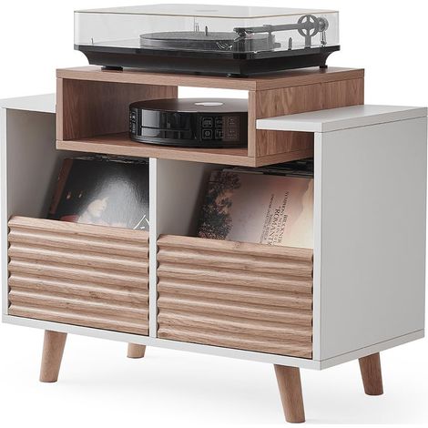 Norstone Oslo 800 Mobile Porta Vinili Hi-Fi 2 Cassetti 160 Dischi Bianco/Rovere Chiaro 80x64x40 cm (1/5)