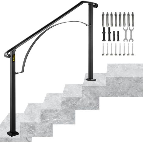 VEVOR Ringhiera 4 Set Ringhiera per Scale a Arco Nero Opaco con 4 o 5 Gradini Ringhiera Corrimano in Ferro per Gradini Esterni (1/5)