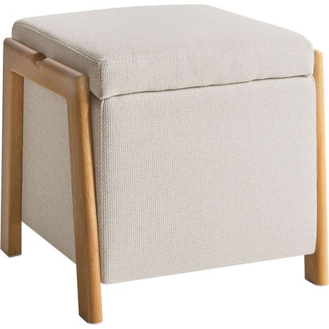 Pouf mit Stauraum EDLAND Stoff 45 cm Hellbeige (1/5)