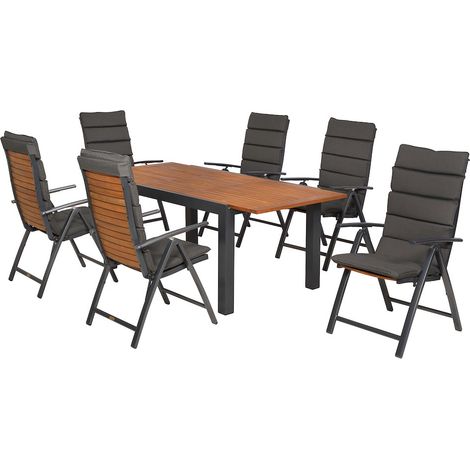 Santorin Set 13tlg Alu/Akazie Ausziehtisch 150 (200) x 90 cm
