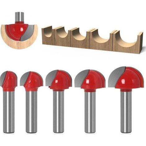 Fraise à fond rond bois 5PCS – Fraises carbure YG6 pour défonceuse – Diamètre tige 8mm – Coupes 12/16/19/22/25,4mm (1/5)
