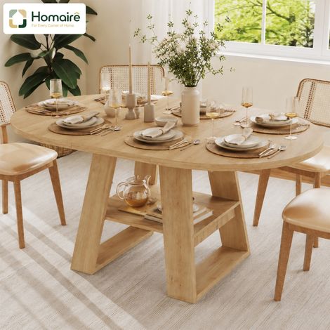 HOMAIRE Table à manger ronde extensible chêne 110-150x110 cm pour 4-6 personnes (1/5)