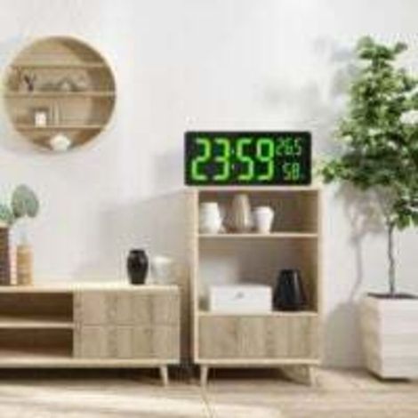 Horloge Murale NuméRique à LED, Affichage à Grands Chiffres, TempéRature et Humidité IntéRieures, pour Ferme, Salle de Classe, Bureau Vert (1/4)