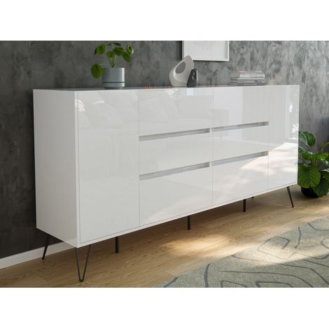 Design Sideboard Kommode Yako 200cm Greifraum 6 SoftClose 2 Türen Weiß hochglanz (1/5)
