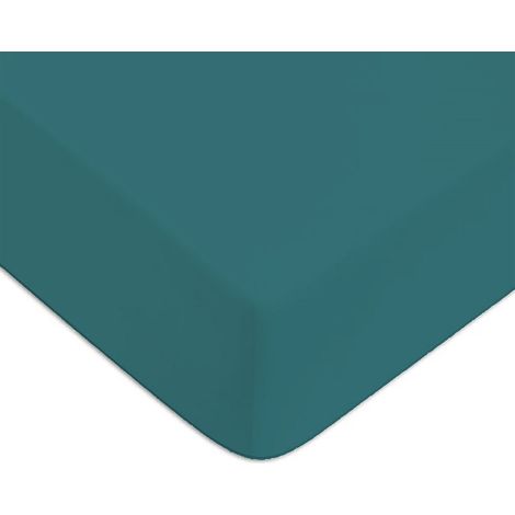 Drap housse en coton 57 fils uni petrole 90x190cm