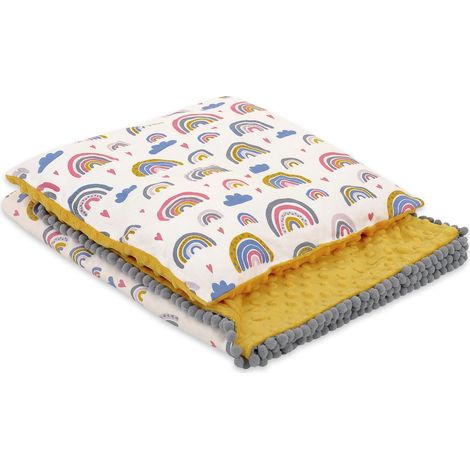 Conjunto: Manta de algodón de doble cara con minky y almohada - Arcoíris (1/2)
