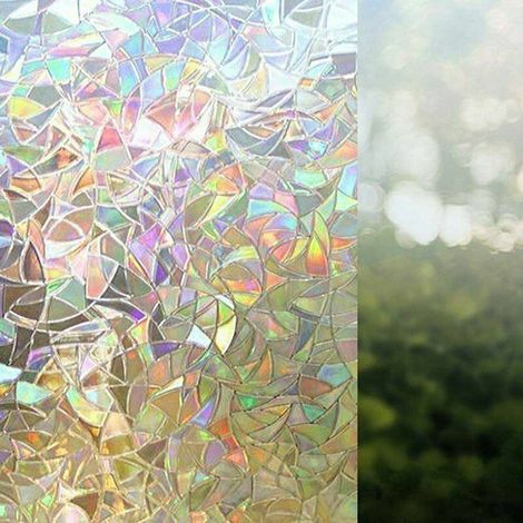 Films pour fenêtres à motifs, 45x200cm Films pour fenêtres occultants à effet arc-en-ciel, Films pour fenêtres décoratifs électrostatiques, Films pour fenêtres 3D opaques, Films pour fenêtres de confi (1/5)
