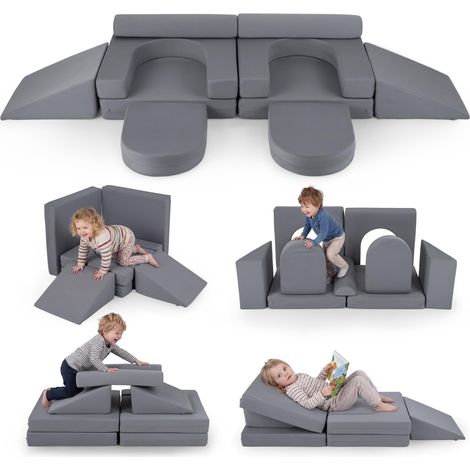 COSTWAY Divano Da Gioco Per Bambini Imbottito Modulare Trasformabile 10 Pezzi Poltrona Per Bambini 3 Anni Poltrone Poltroncina Lettino Da Pavimento Tessuto In (1/5)