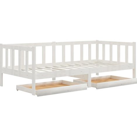 FIMEI Lit de repos avec tiroirs 90x200 cm Blanc Bois de pin massif (1/5)
