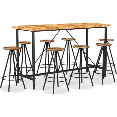 Ensemble de bar 9 pcs Bois d'acacia et de récupération massif (1/5)