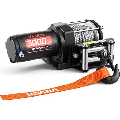 Treuil électrique 1360 kg 12V pour quad SSV avec câble acier 5mm 12m télécommande étanche IP55 boîtier aluminium remorquage noir (1/5)