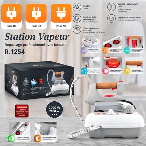 Fer à repasser vapeur blanc 2000 W, semelle aluminium poli, thermostat 3 niveaux, EU Plug, 64,5 × 40,5 × 33 cm, 3,62 kg, 64,5 g – Livraison gratuite (1/5)