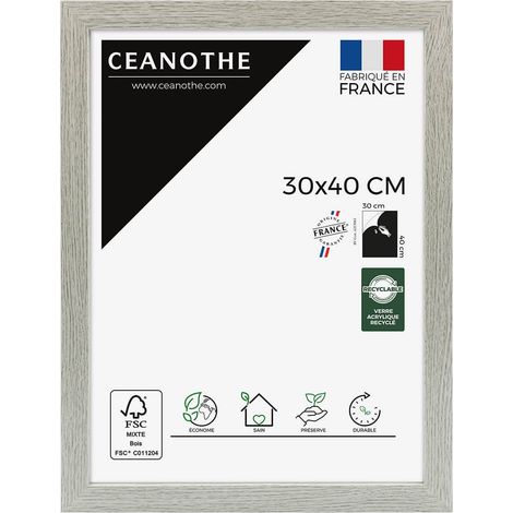 Cadre Photo Bois Grisé 30x40 cm et 40x30 cm – Convient au A4 - Cadre Bois Gris – Cadre Photo Australe en Bois Reconstitué FSC - Fabriqué en France - Verre acrylique Incassable (1/5)