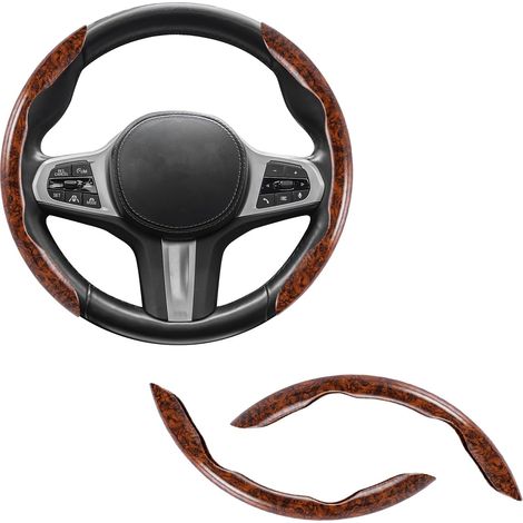 Lot de 2 housses de volant de voiture imitation bois, protection intérieure universelle, marron, 99% véhicules (1/5)
