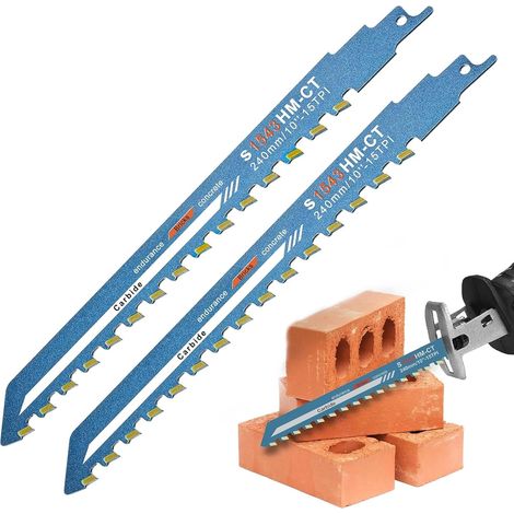 2 Pièces 240mm Lame Scie Sabre Brique Universelle en Carbure Lames de Scie Alternative en Carbure pour Coupe de Brique, Béton Cellulaire, Bois, Métal, Parpaing (1/5)