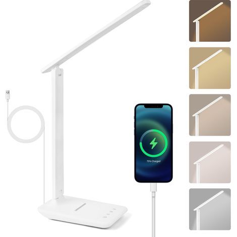 Lampada da Scrivania LED, Lampada da Tavolo Flessibile e Potente, 5 Modalità di Colore e 5 Livelli di Luminosità Regolabili, Lampada da Lettura Tattile con Porta USB e Funzione Memoria per Lettura e L (1/5)