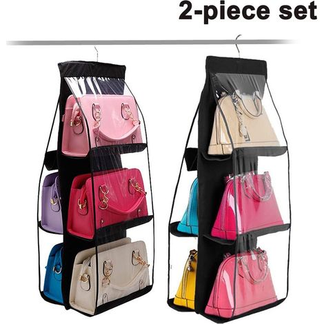 Set di 2 organizer da appendere per borse, 6 tasche, antipolvere