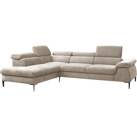 Grand canapé d'angle gauche convertible en velours beige SEPINA de Pascal Morabito (1/5)
